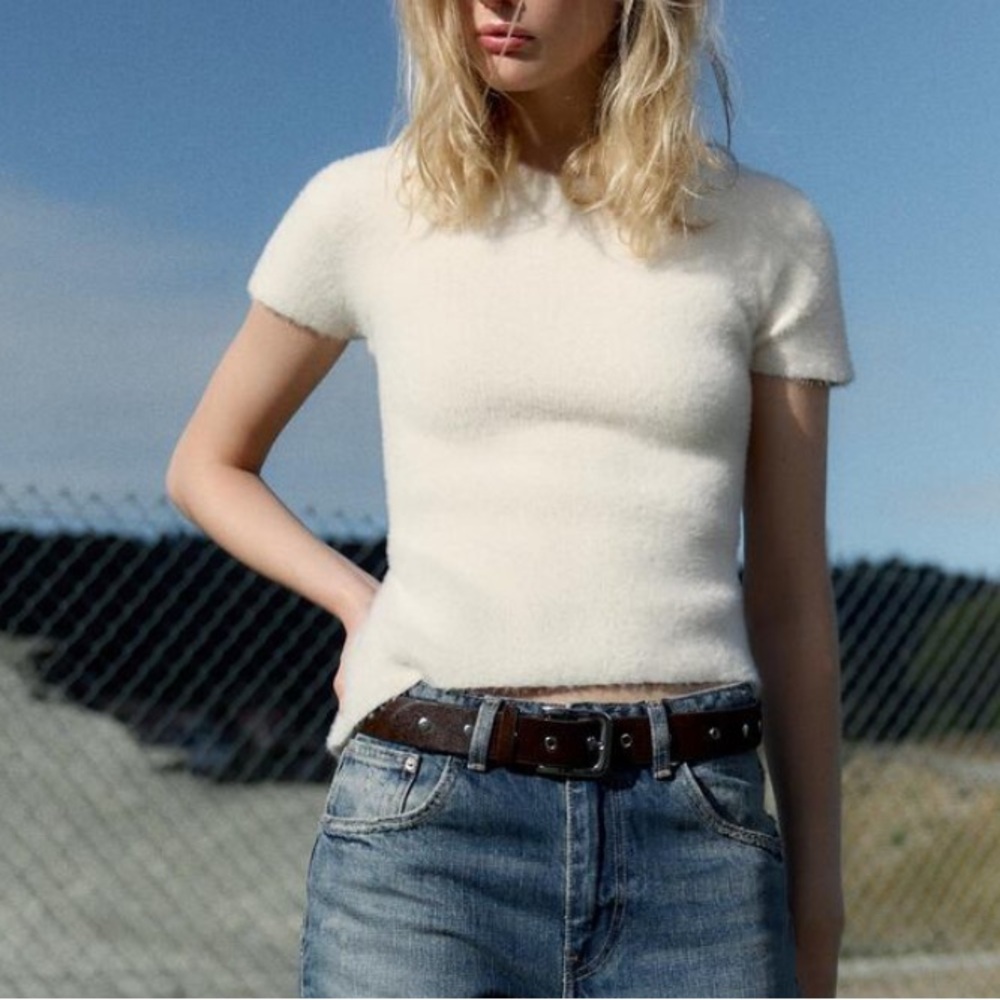 Zara Faux Fur Asymmetrical Open Back Top S